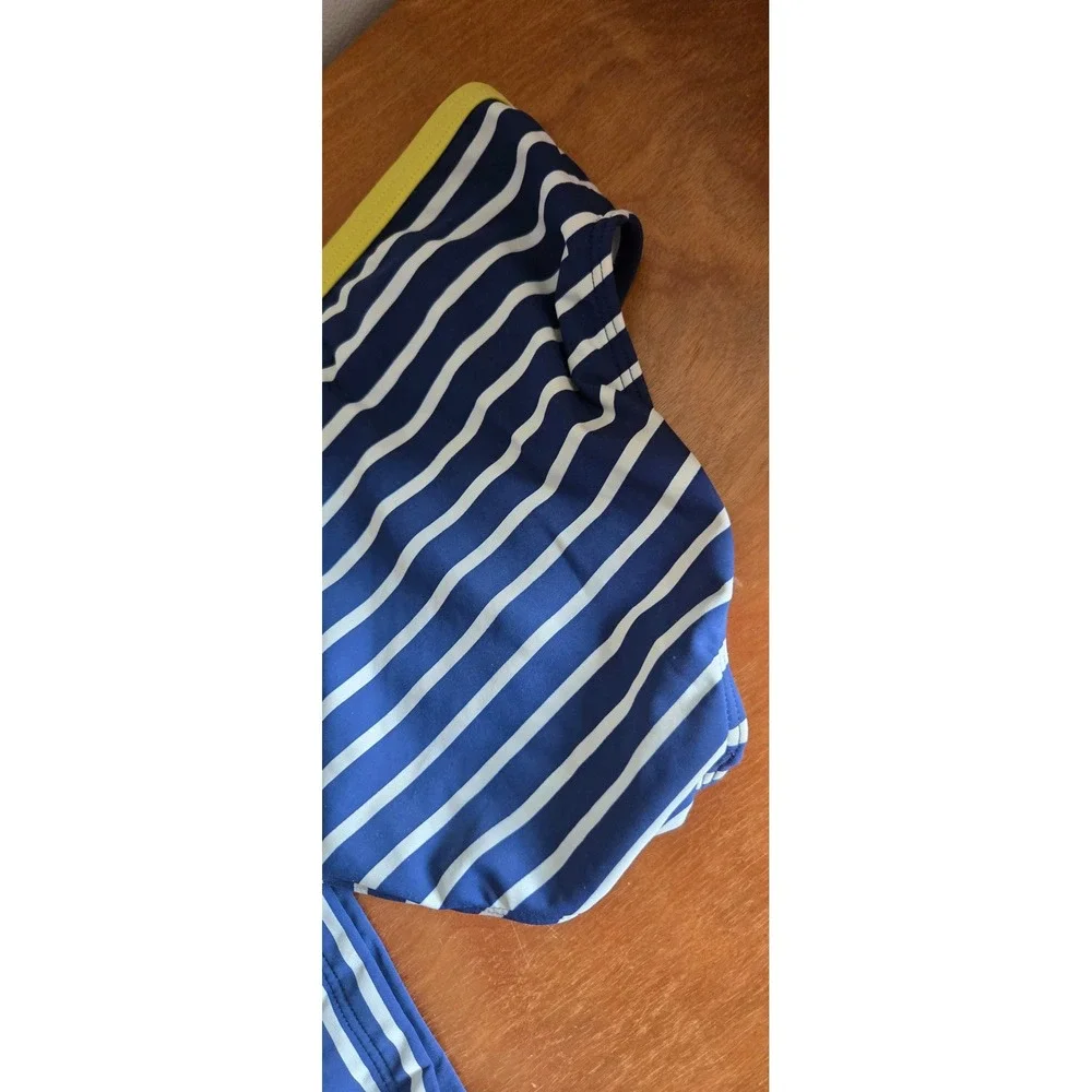 Mini Boden Girls Parrot Ruffle Rash Guard Swimsuit Set Navy Stripe 9-10Y 140cm